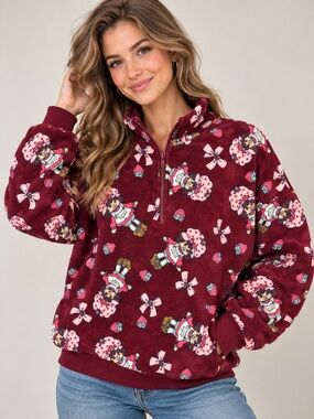 Strawberry Shortcake  Burgundy Character Half-Zip Pullover Sweatshirt